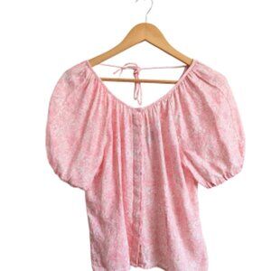 J.Crew 100% Linen Pink Tossed Floral Blouse